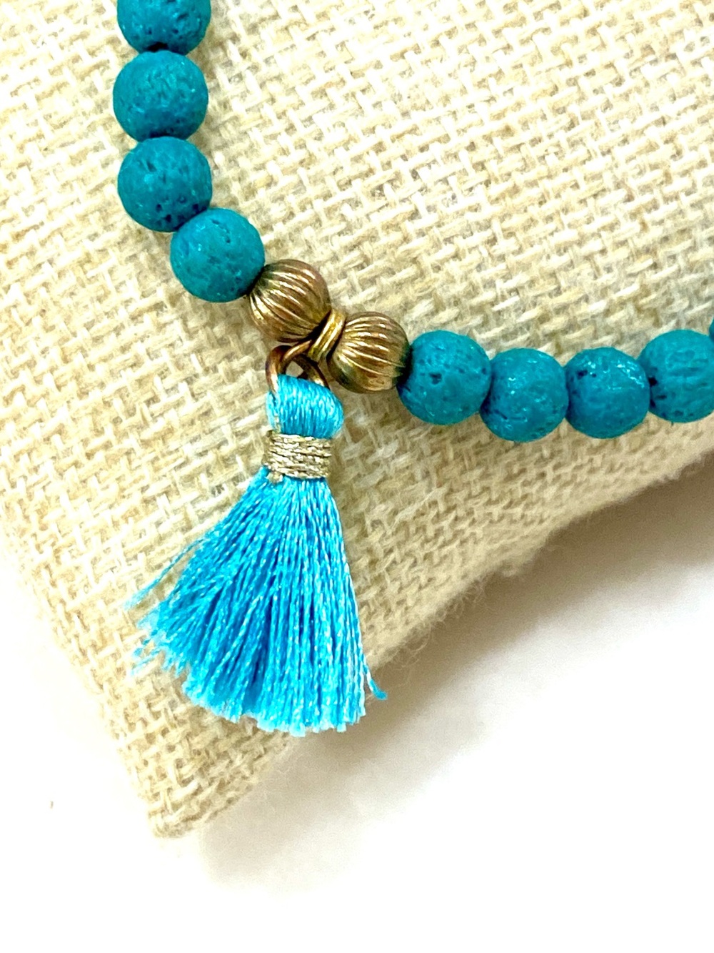 Erimish Turquoise Beaded Tassel Bracelet with Antique Gold Accents - Picture 2 of 5